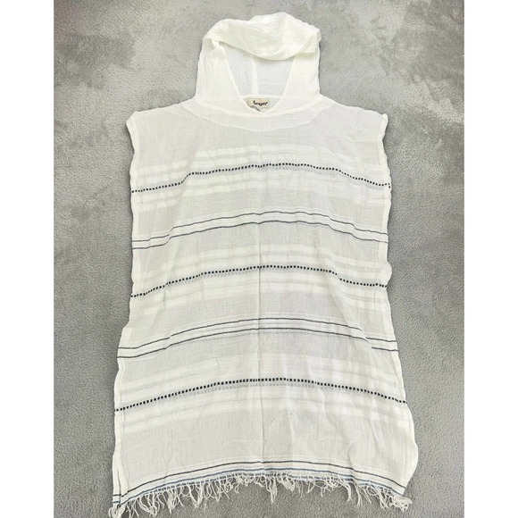 Lemlem Cover-Up Hooded Beach Tunic Striped Sleeveless White Cotton Size M summer - Picture 1 of 8